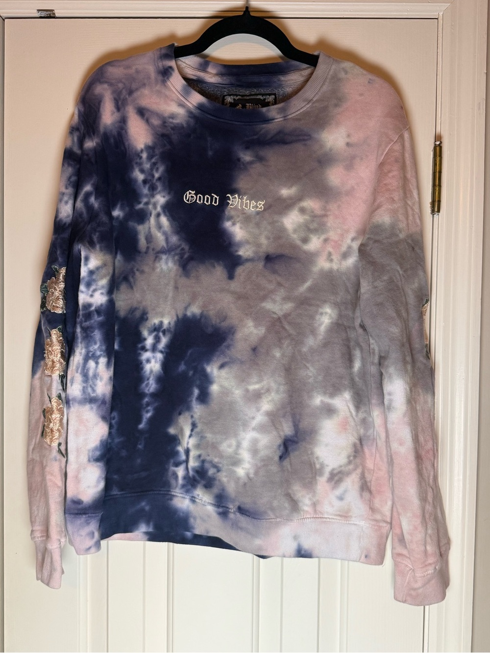 Blind Rooster large Good Vibes Tie-Dye Crewneck Sweater - Pink & Navy